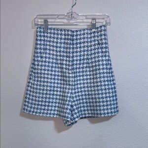Zara Blue and White High Waist Shorts Academia
